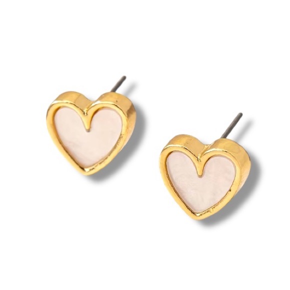 Jewelry - Heart Earrings - White and Gold